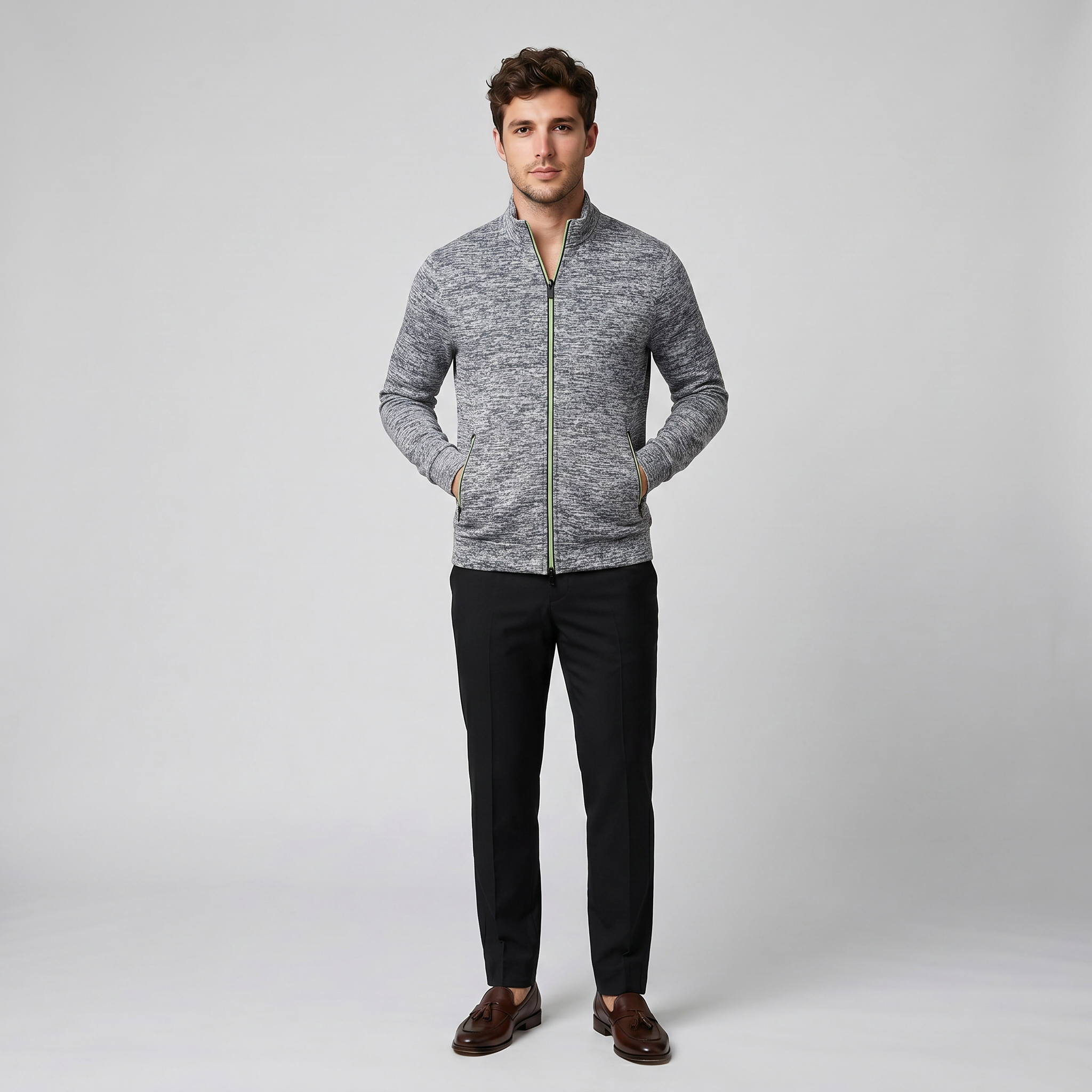 Olamil - Men’s High-Neck Zip-Up Knit Jacket