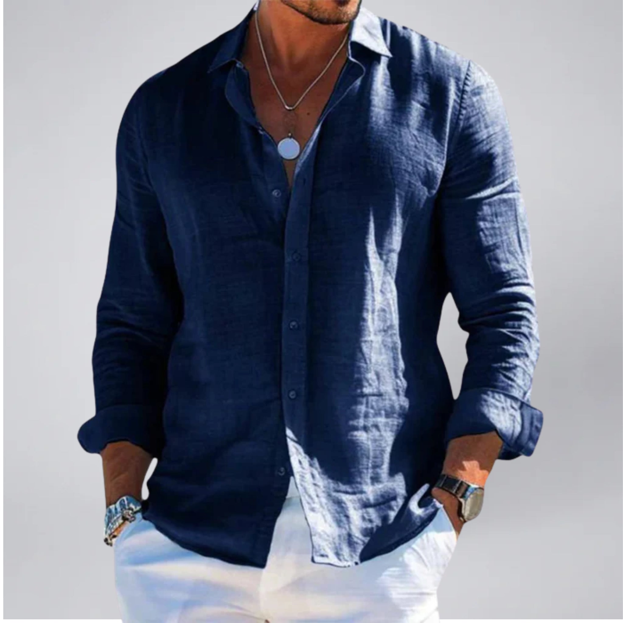 Men’s Lightweight Linen-Look Long Sleeve Top | Olamil