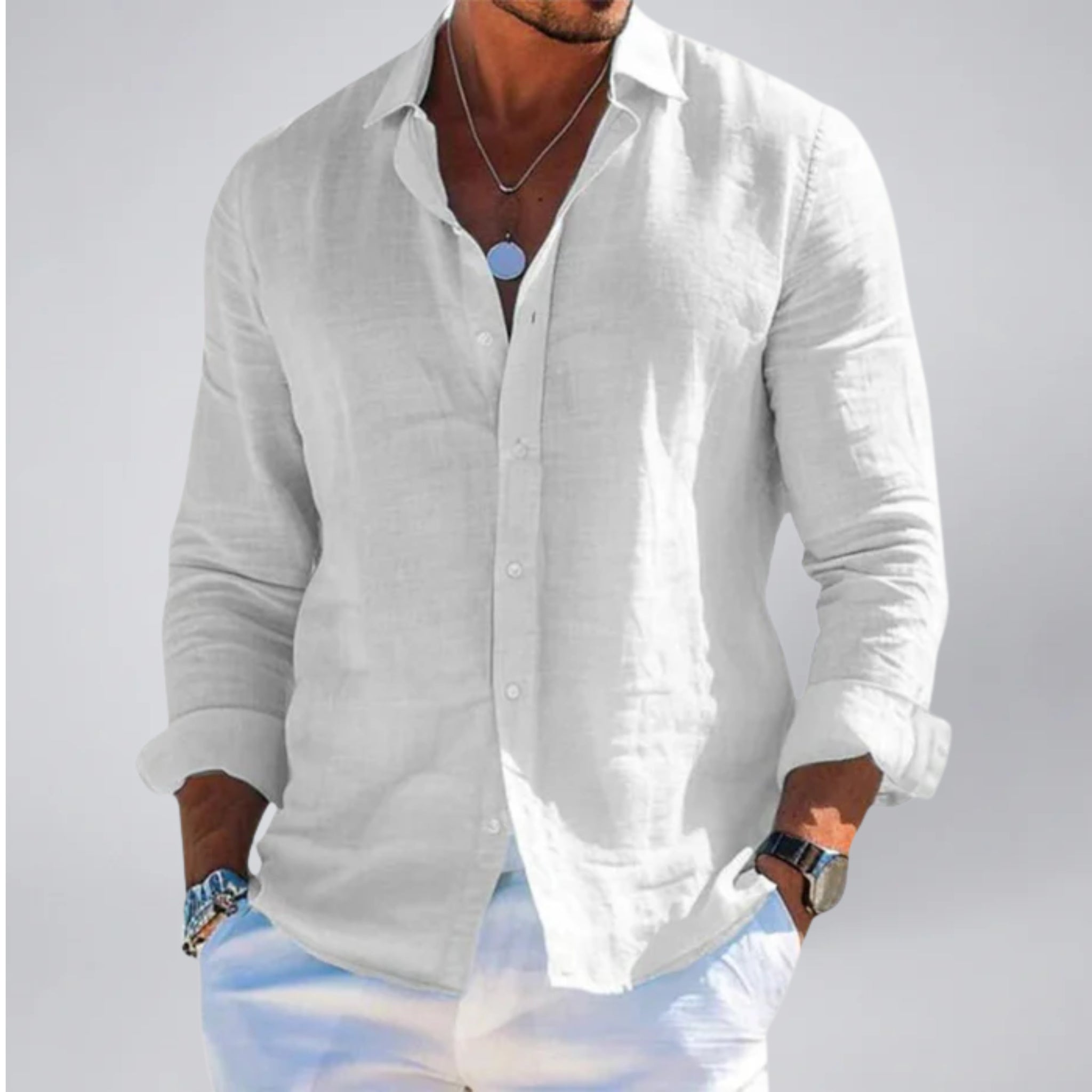 Men’s Lightweight Linen-Look Long Sleeve Top | Olamil