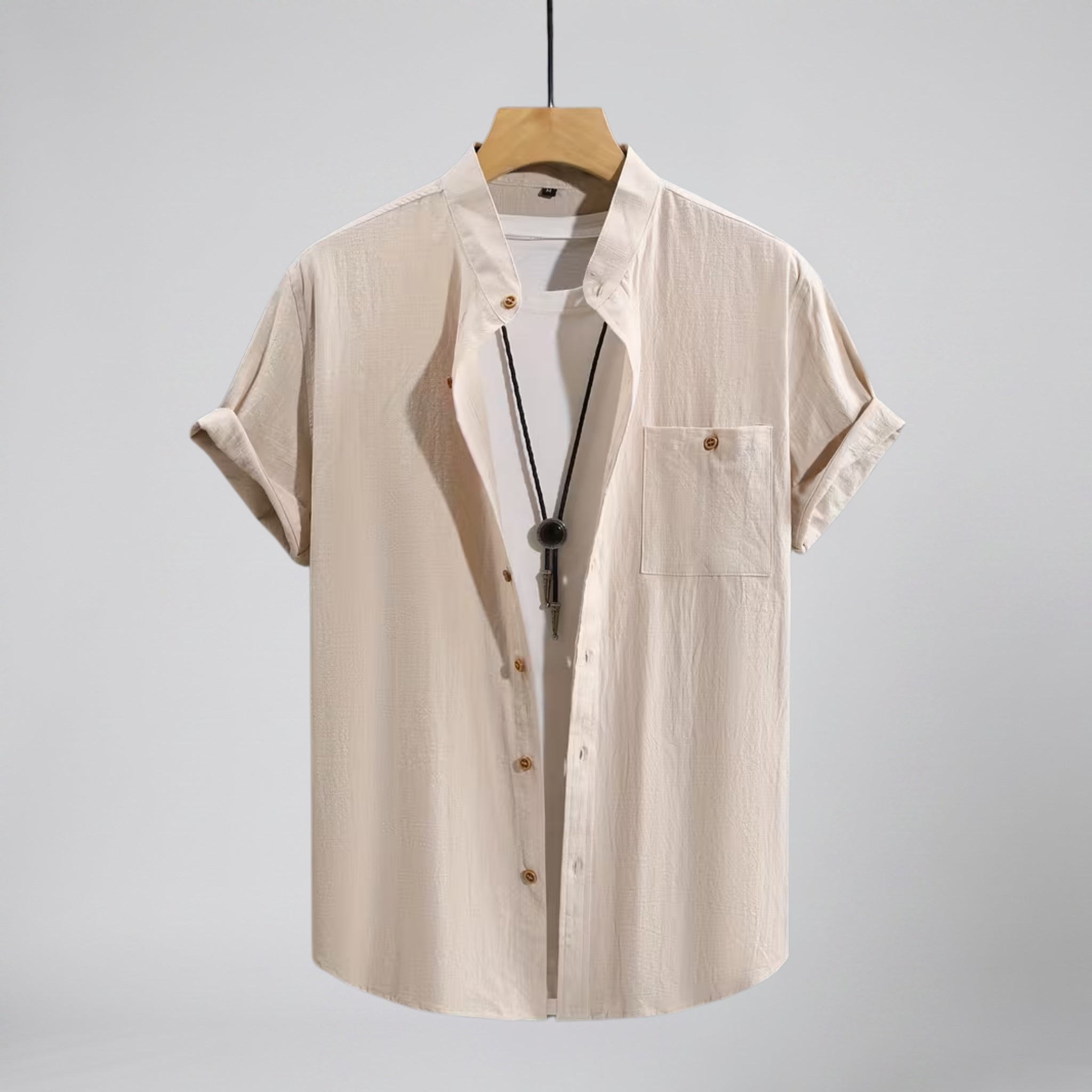 Olamil - Men’s Linen Mandarin Collar Shirt