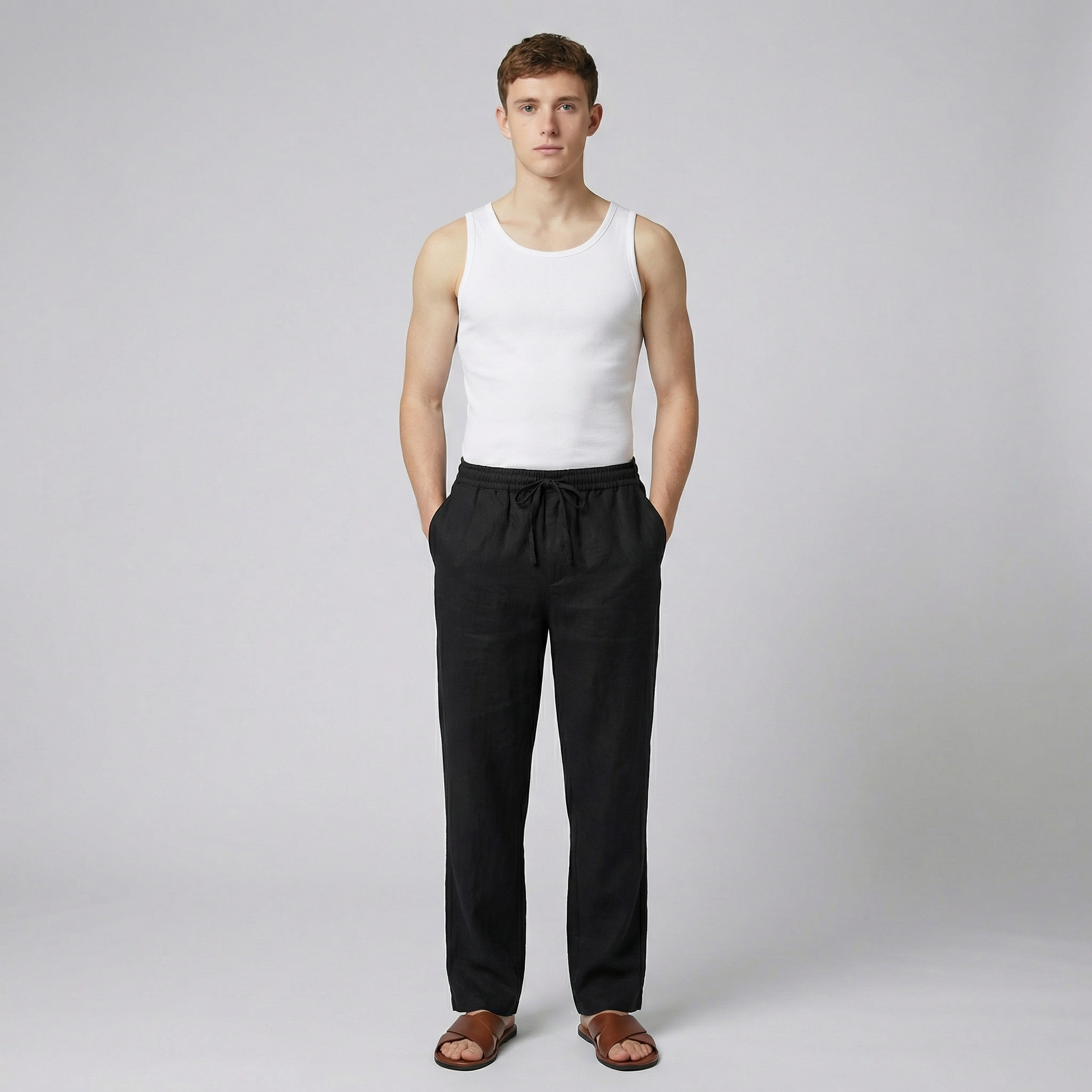 Olamil - Men’s Relaxed Fit Drawstring Linen Pants