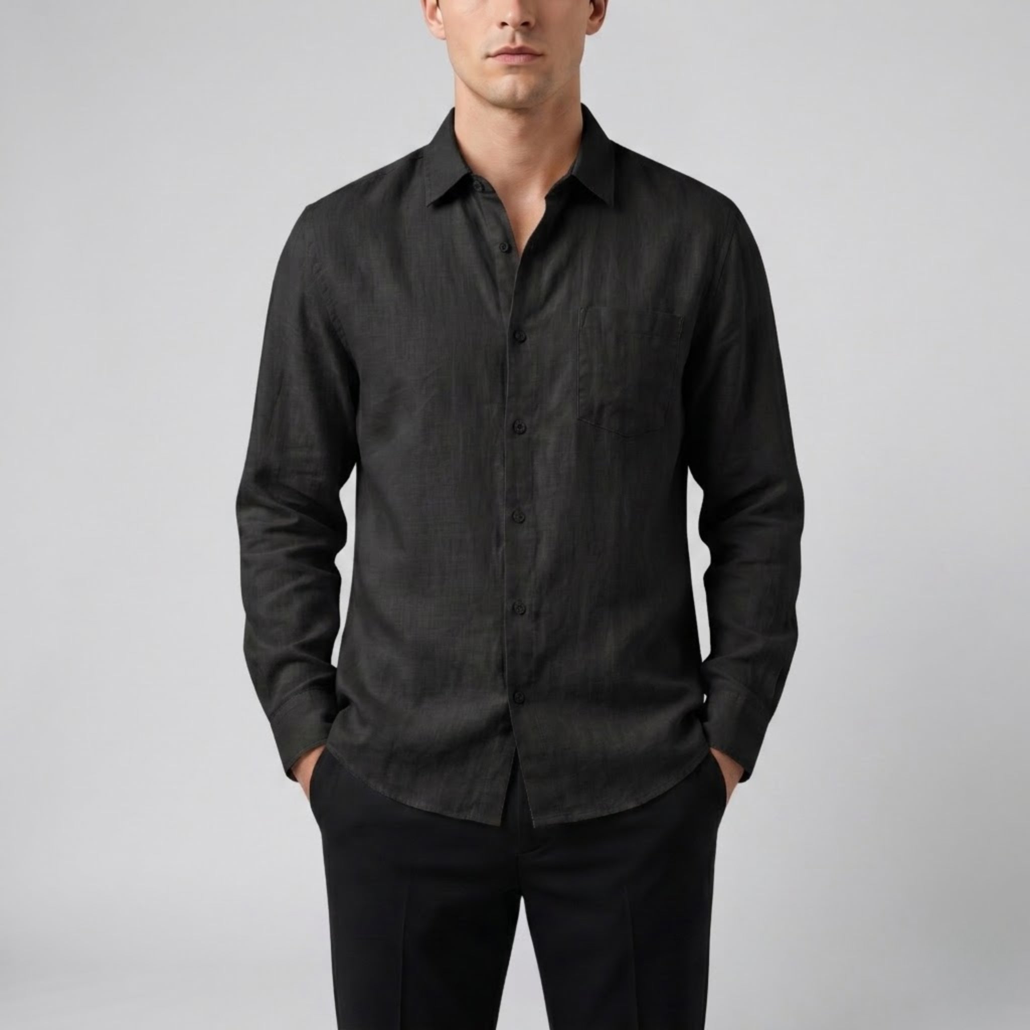 Men’s Relaxed Linen Long-Sleeve Shirt | Olamil