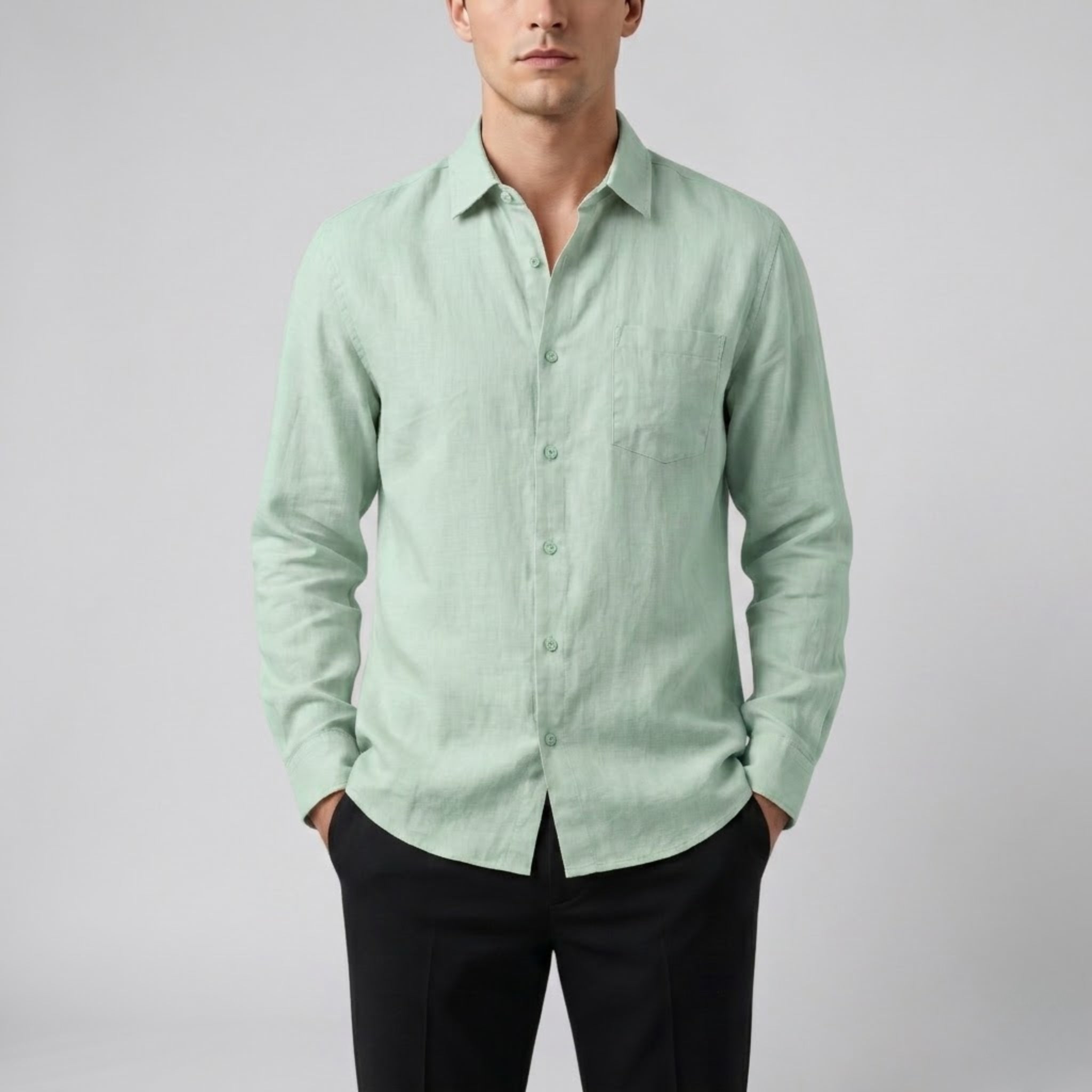 Men’s Relaxed Linen Long-Sleeve Shirt | Olamil