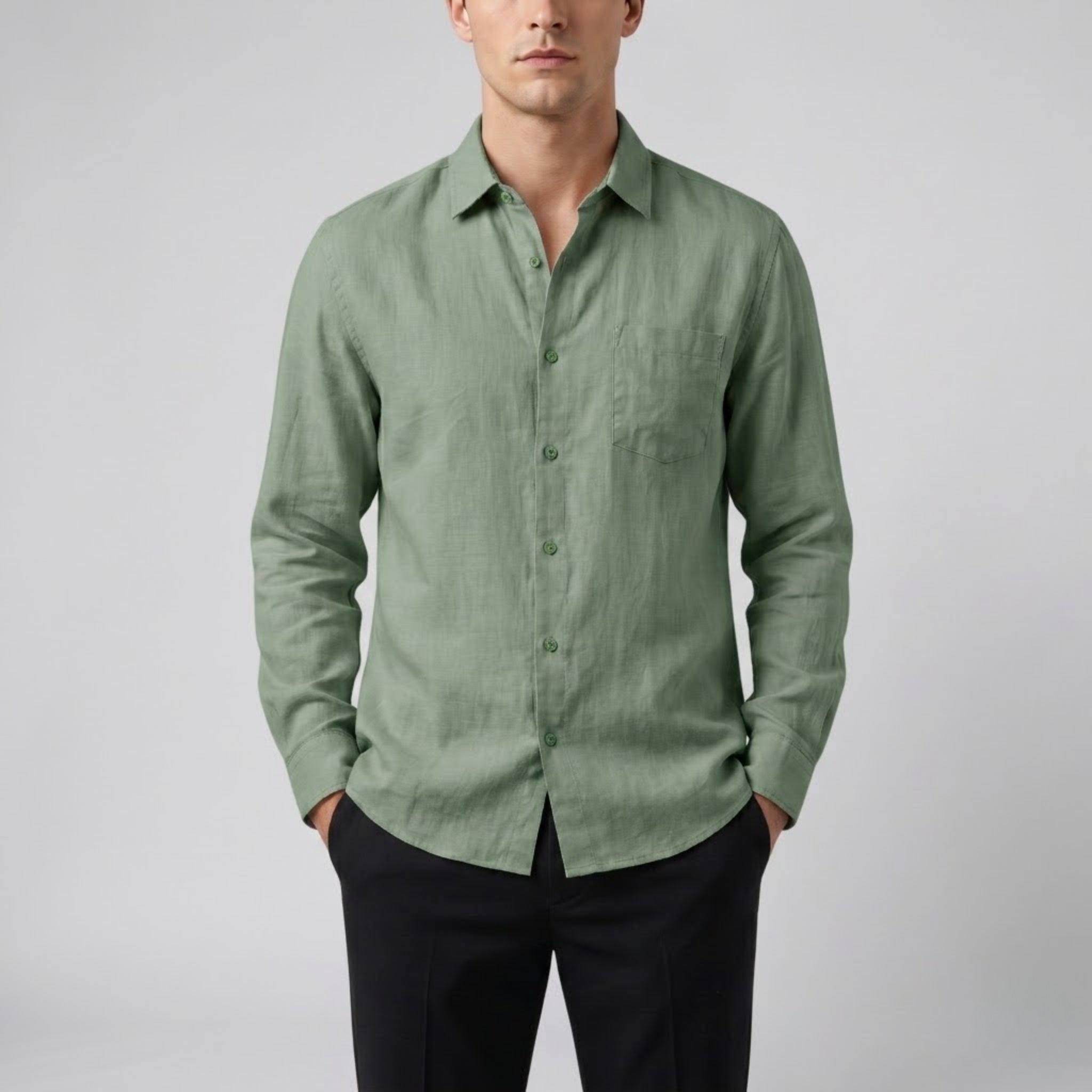 Men’s Relaxed Linen Long-Sleeve Shirt | Olamil