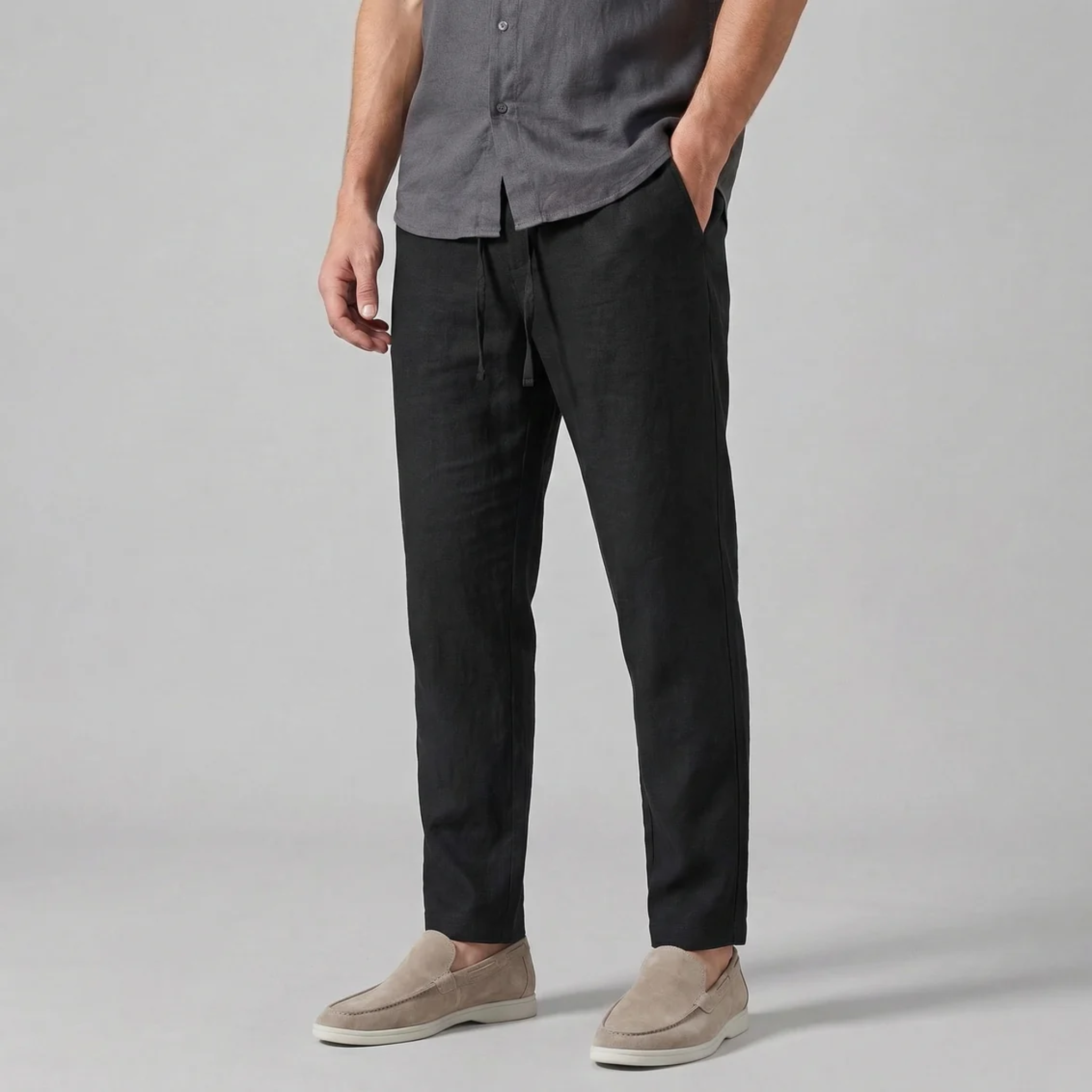 Olamil - Men’s Slim-Fit Linen Drawstring Pants