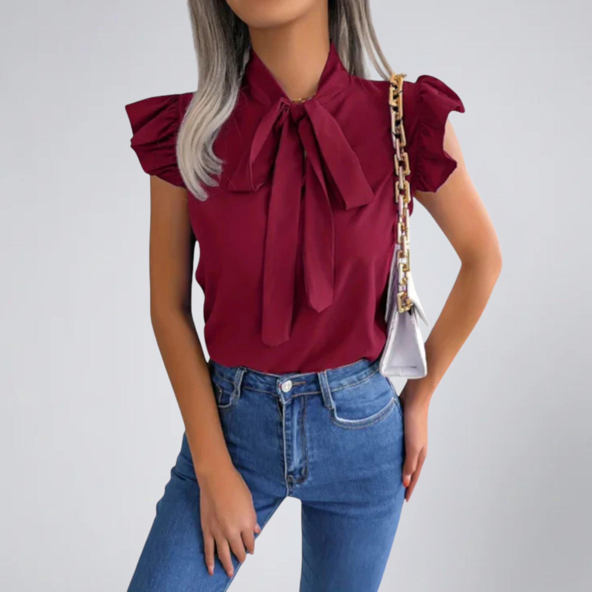 Olamil - Women’s Flutter Sleeve Bow Blouse