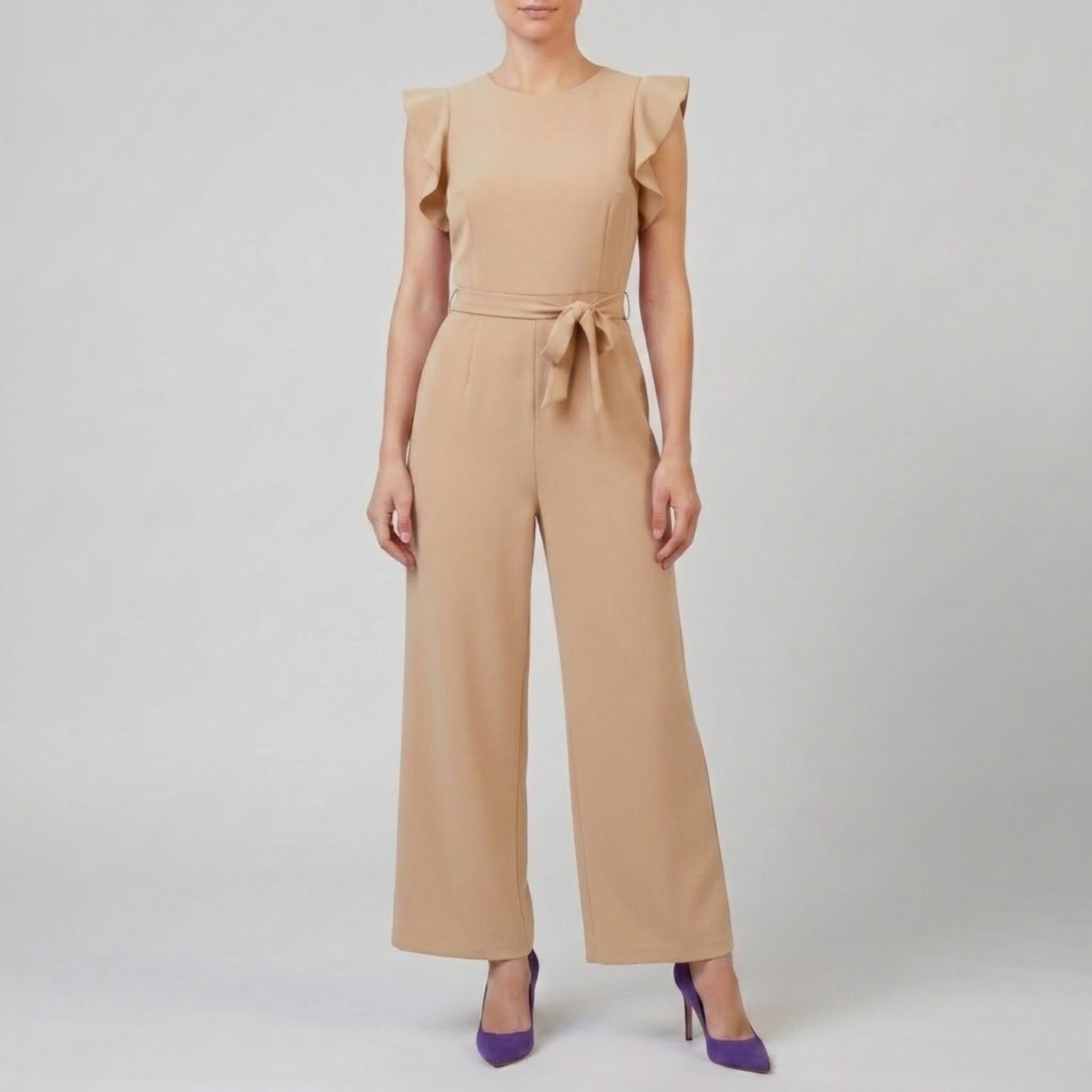 Women’s Round Neck Wide-Leg Flutter Sleeve Jumpsuit | Olamil