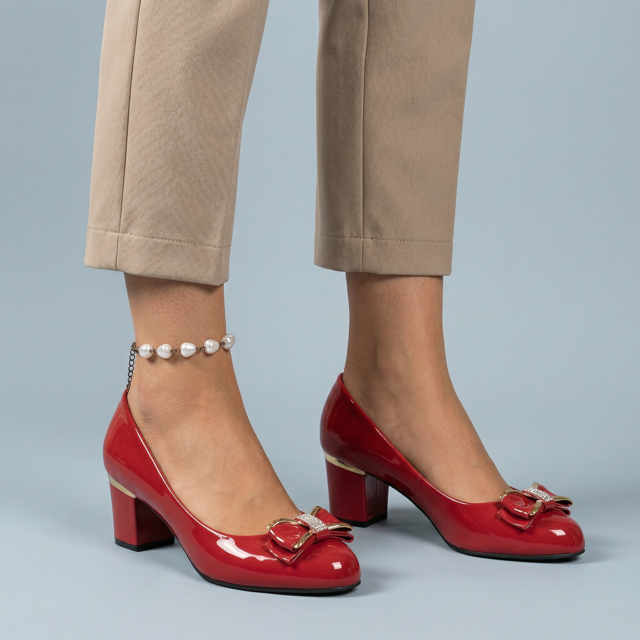 Olamil - Women’s Patent Heels Bow Detail Pumps