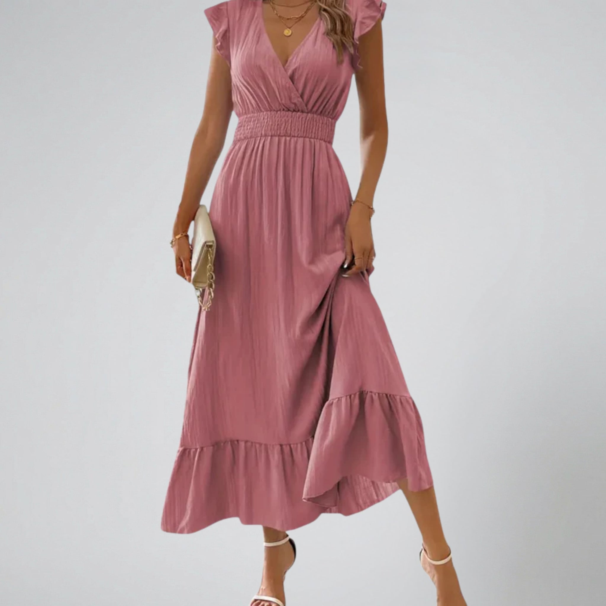 Women’s Short Flutter Sleeve Long Dress | Olamil