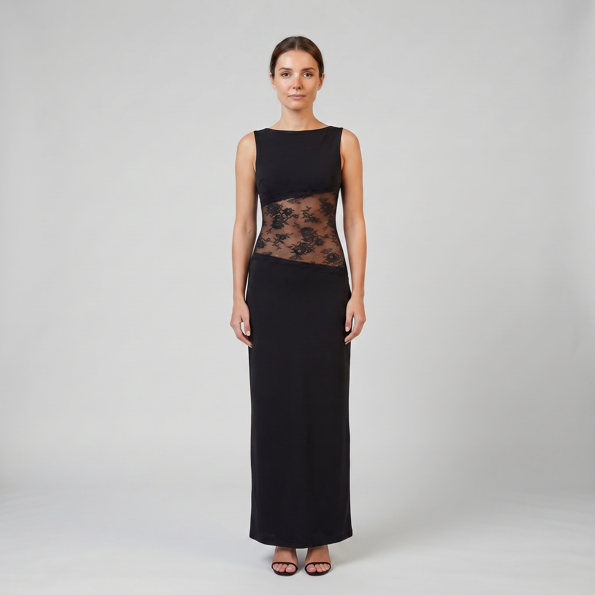 Olamil - Women’s Sleeveless Lace-Insert Maxi Dress