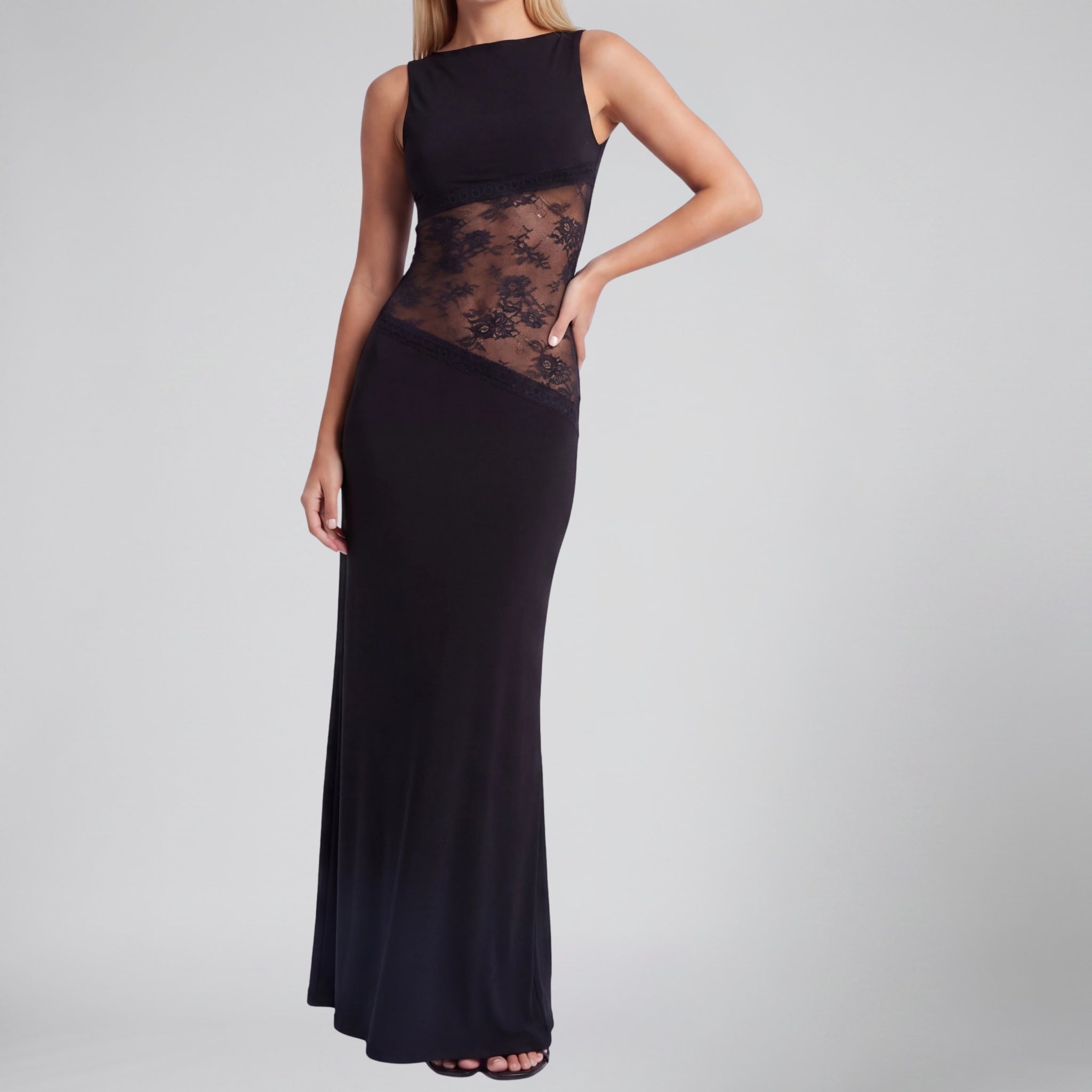 Olamil - Women’s Sleeveless Lace-Insert Maxi Dress