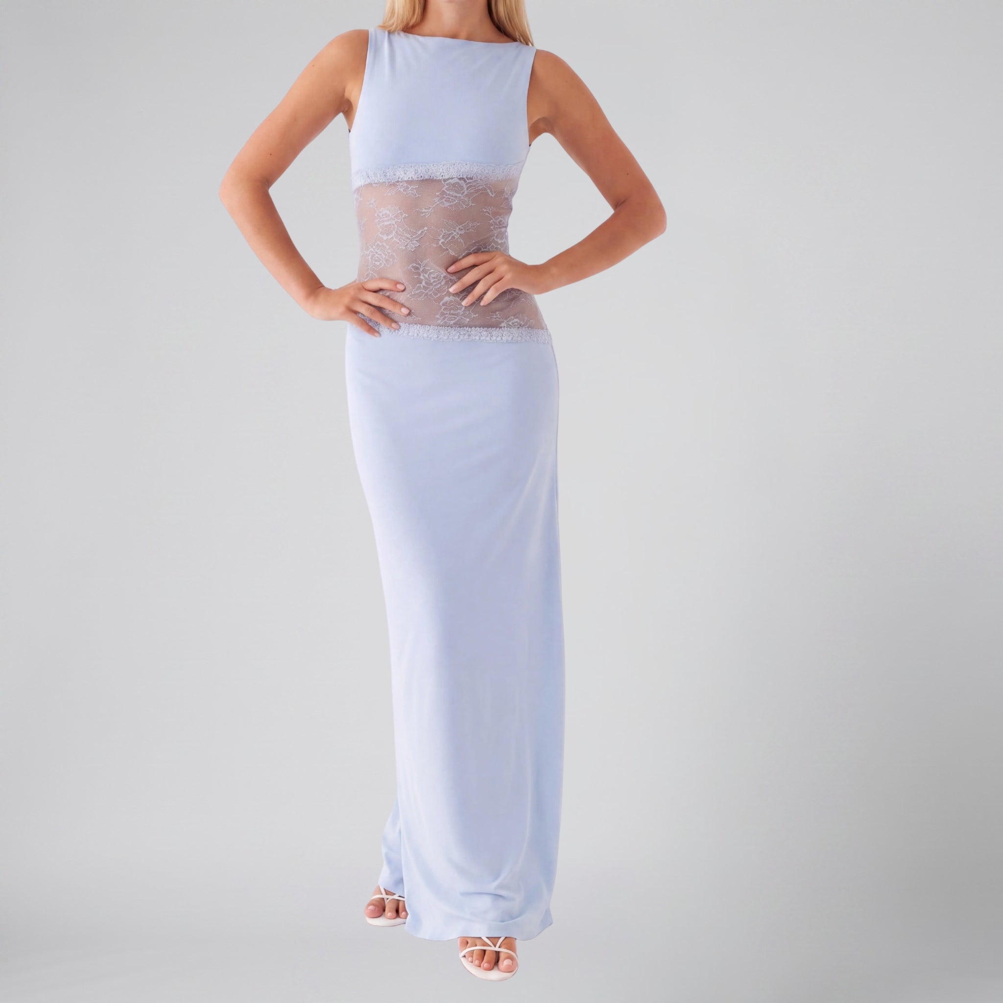 Olamil - Women’s Sleeveless Lace-Insert Maxi Dress