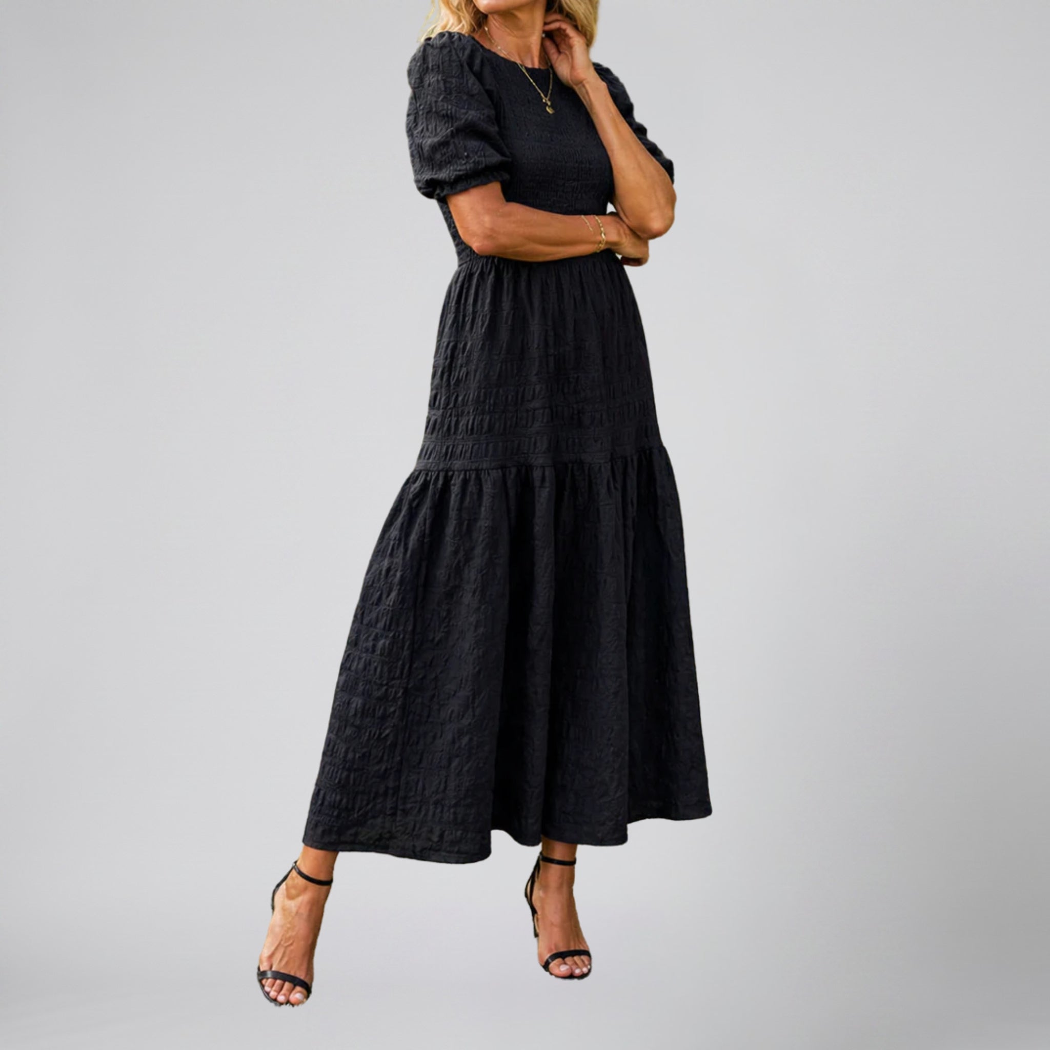 Women’s Smocked Puff Sleeve Midi Dress | Olamil