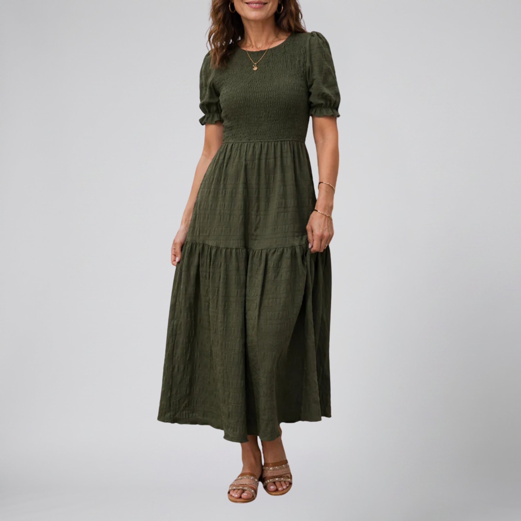 Women’s Smocked Puff Sleeve Midi Dress | Olamil