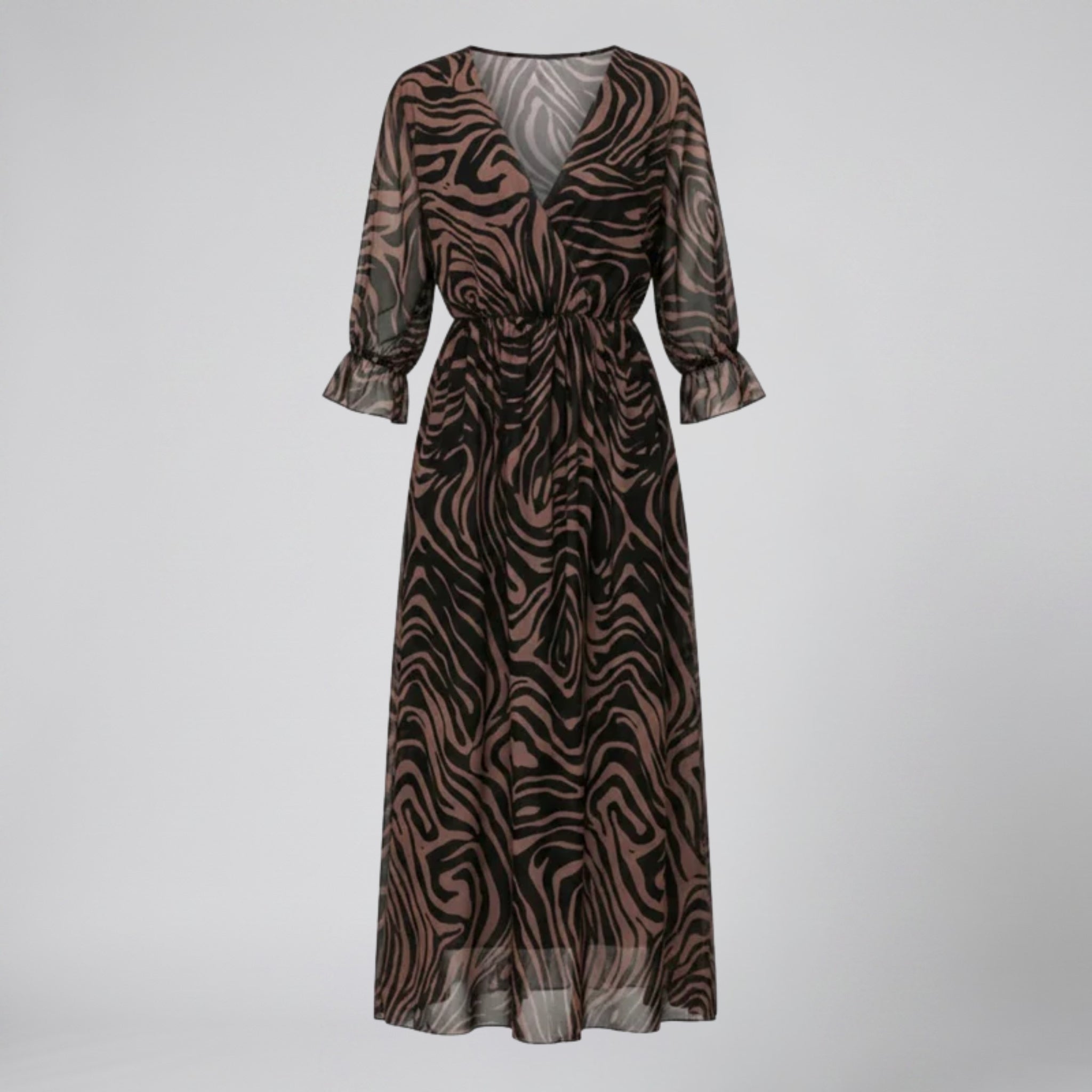 Olamil - Women’s V-Neck Print Midi Dress – Chiffon Wrap