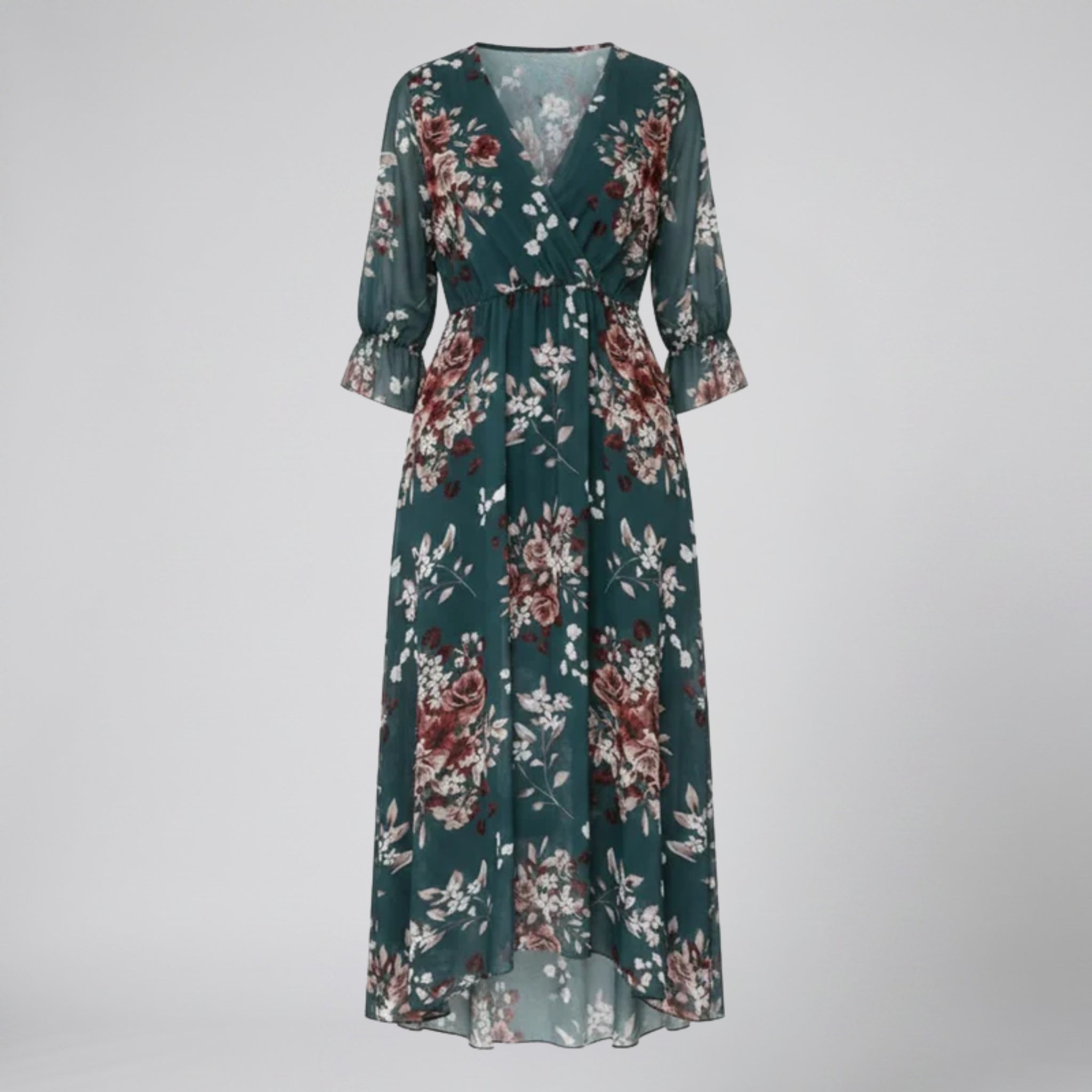 Olamil - Women’s V-Neck Print Midi Dress – Chiffon Wrap