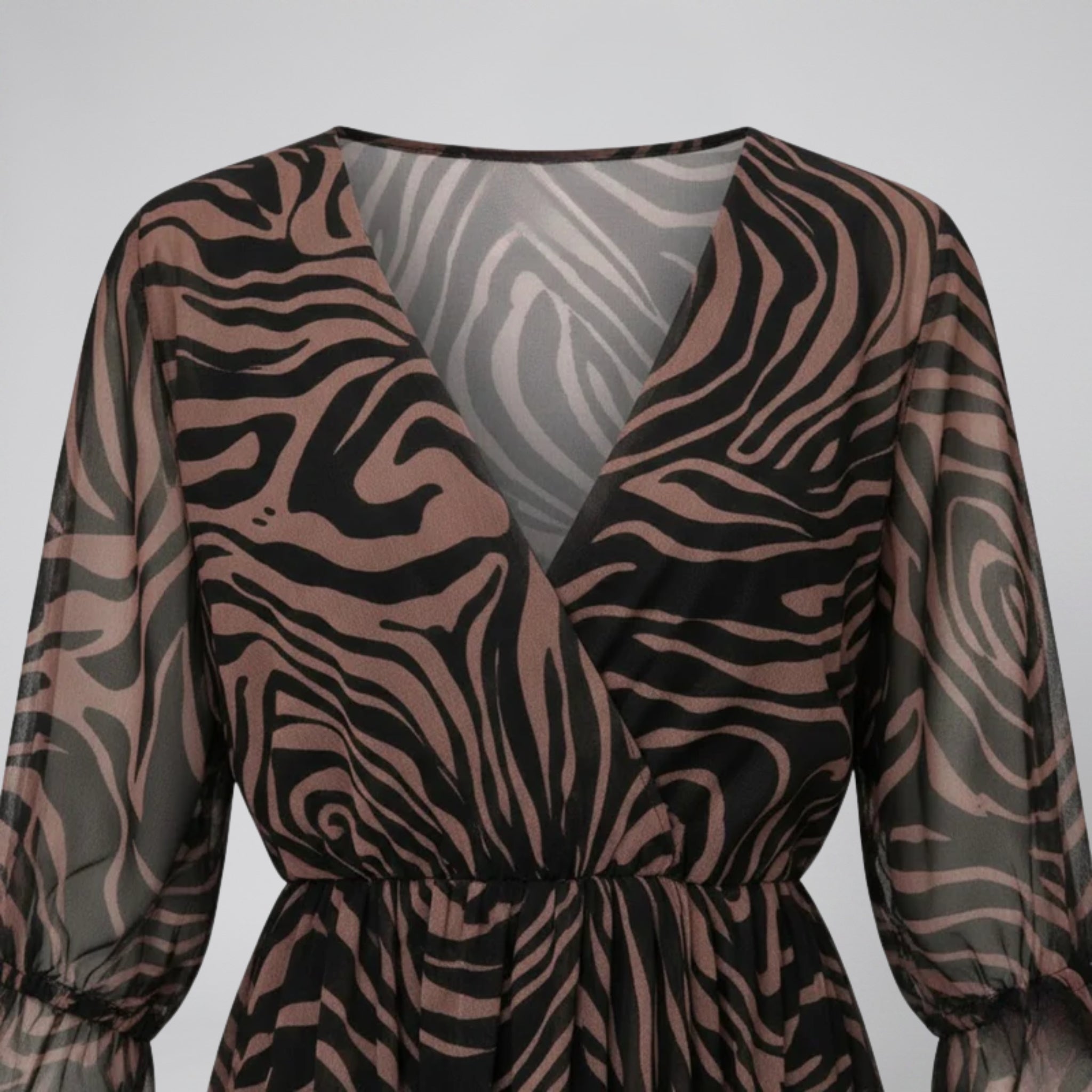Olamil - Women’s V-Neck Print Midi Dress – Chiffon Wrap