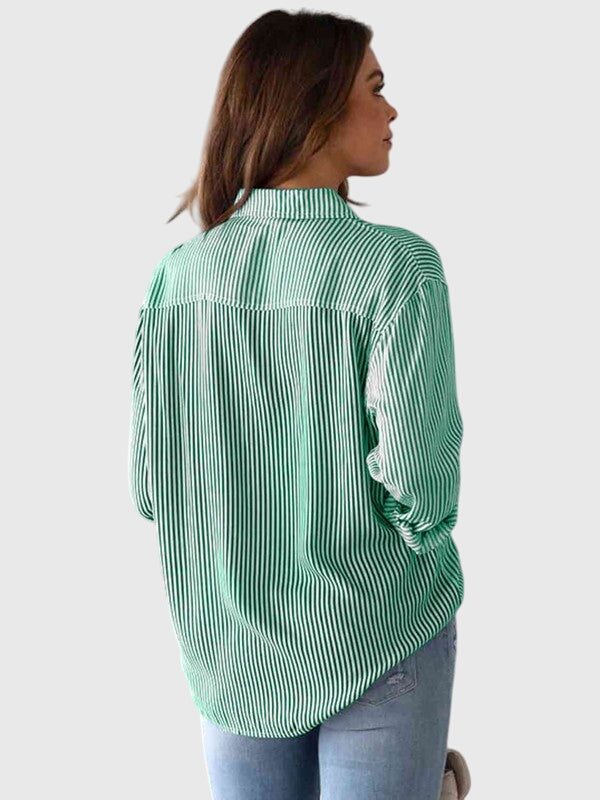 Women’s Striped Collared Shirt with Versatile Design