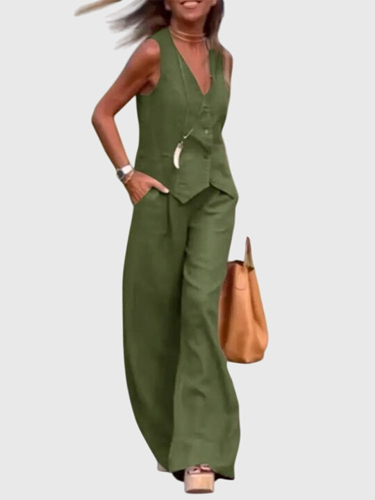 Women’s Elegant Two-Piece Set with Wide-Leg Pants