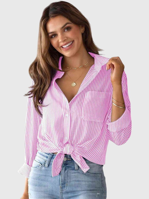 Women’s Striped Collared Shirt with Versatile Design
