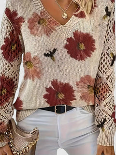 Aubrielynn | Women’s Floral Knit Sweater with V-Neck