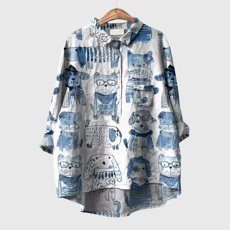 Women’s Elva Blouse with Dog Motifs