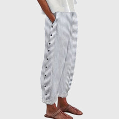 Women’s Striped Wide-Leg Pants with Buttons
