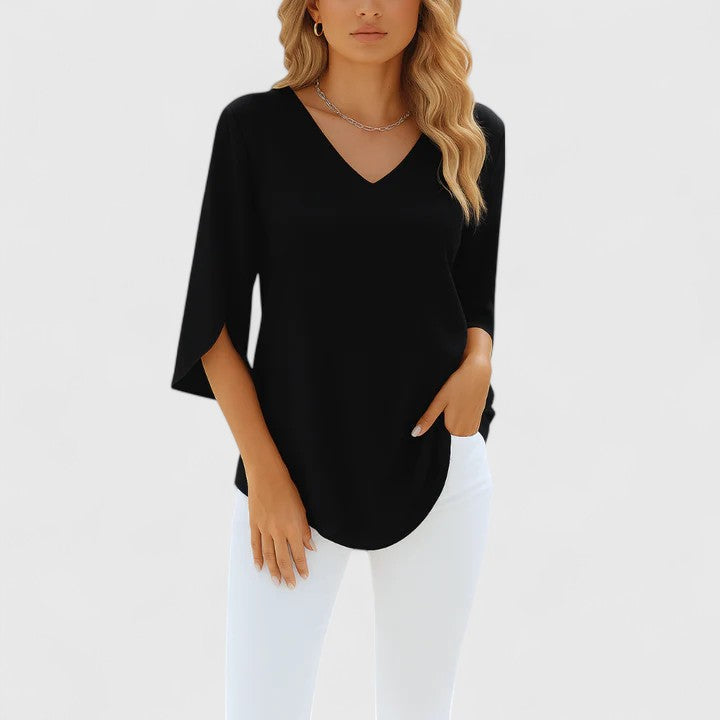 Women’s V-Neck Blouse with Split Sleeves