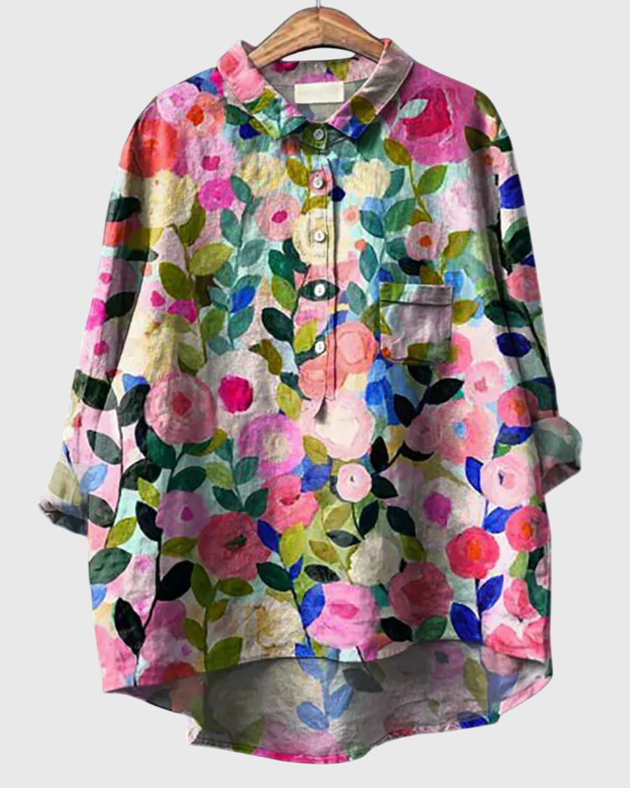 Women’s Floral Print Blouse with Button Placket