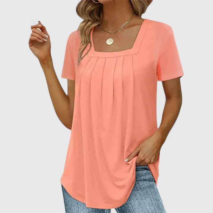 Lenabria | Women’s Pleated Blouse with Square Neckline