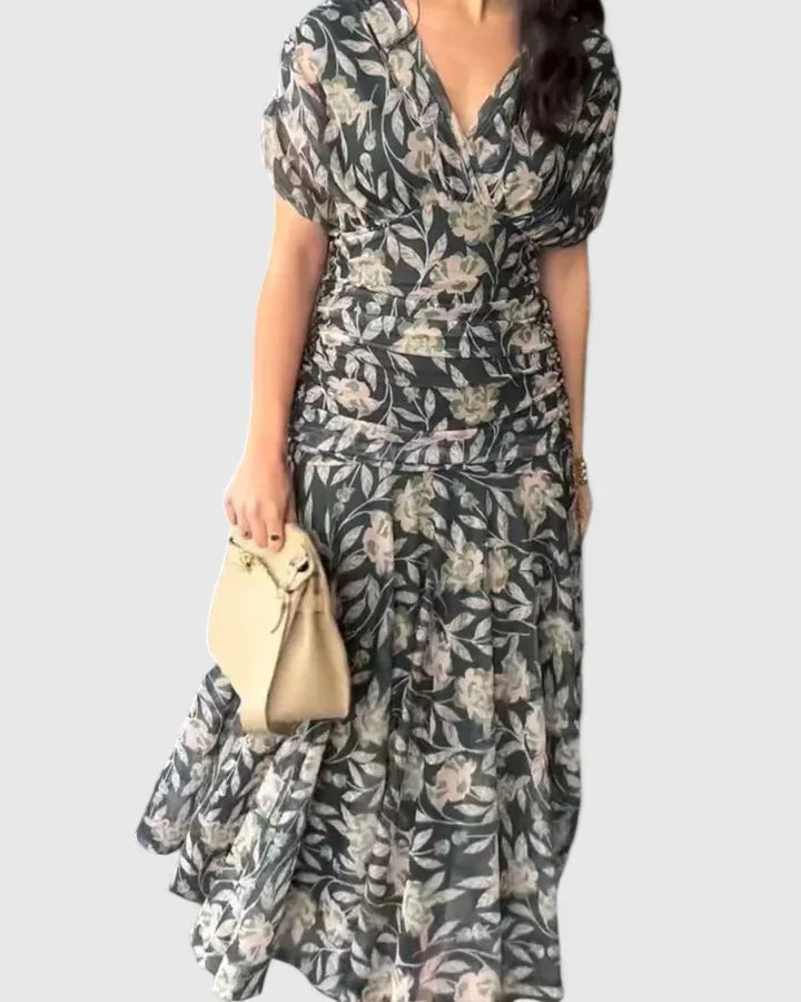Women’s Floral A-Line Dress with Tulle Sleeves