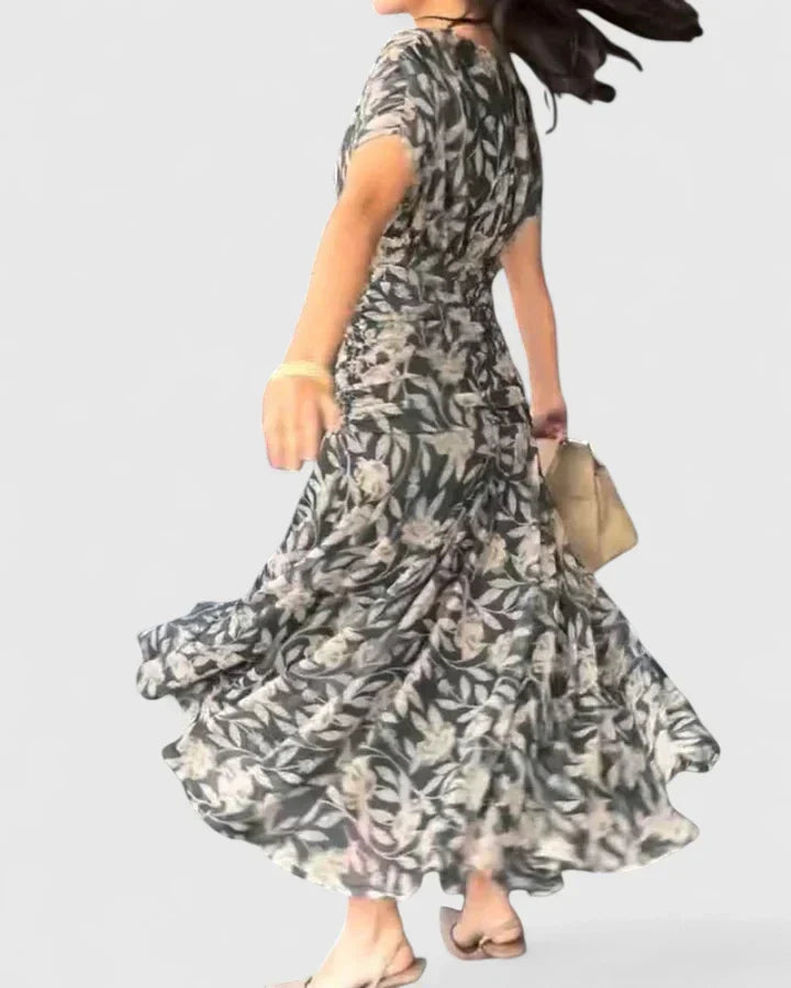 Women’s Floral A-Line Dress with Tulle Sleeves