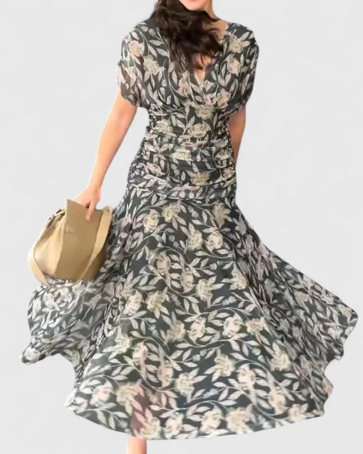 Women’s Floral A-Line Dress with Tulle Sleeves