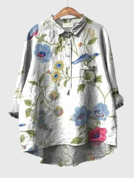 Women’s Floral Print Blouse with Button Placket