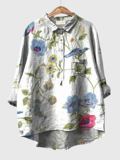 Women’s Floral Print Blouse with Button Placket