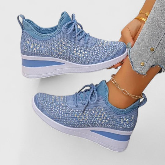 Women's Rhinestone Wedge Sneakers - Sparkly Bling Platform Walking Shoes