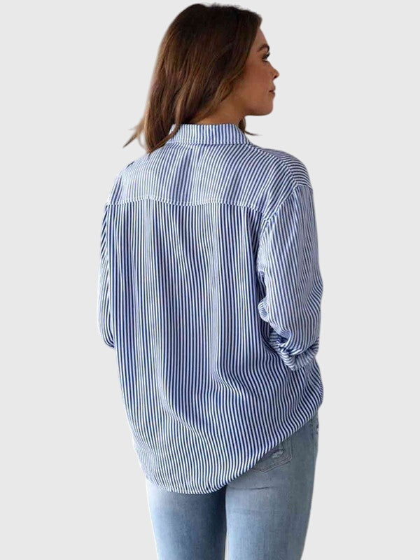 Women’s Striped Collared Shirt with Versatile Design