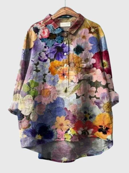 Women’s Floral Print Blouse with Button Placket