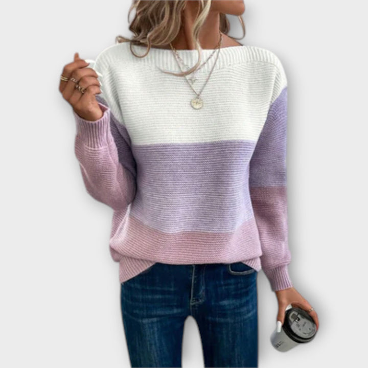 Elisabet | Women’s Three Color Sweater with Patchwork Pattern