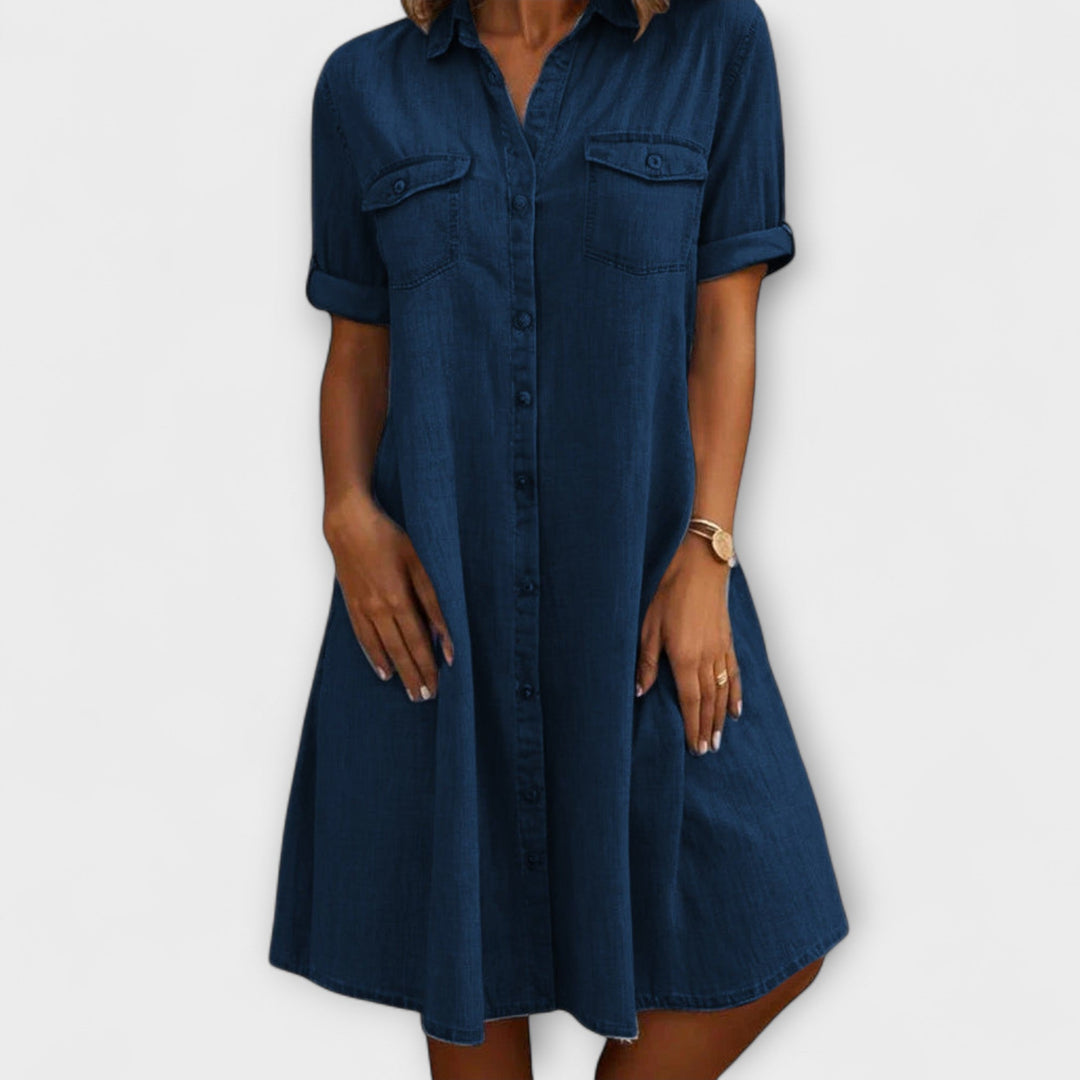 Women’s Knee-Length A-line Dress with Buckle