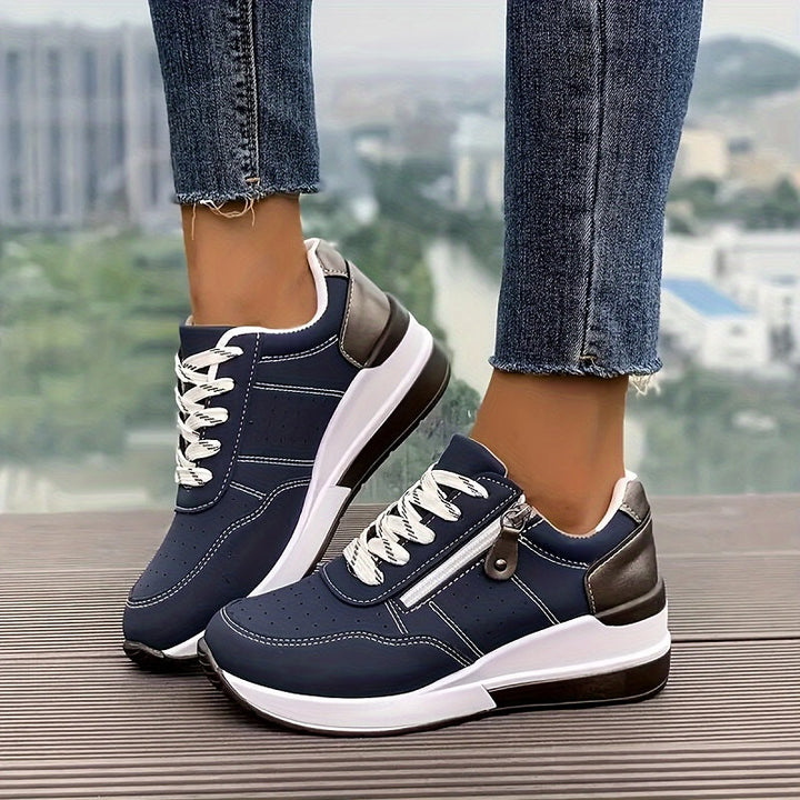 Women's Fashion Side-Zipper Wedge Sneakers – Casual Platform Walking Shoes