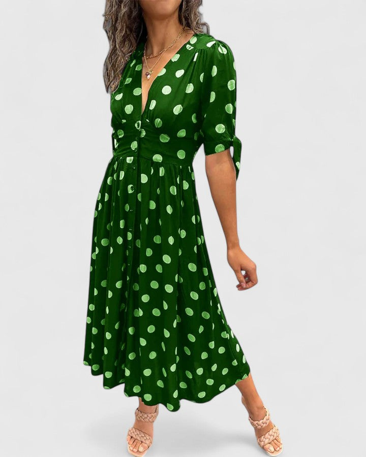 Colette | Women’s Polka Dot Midi Dress with V-Neck