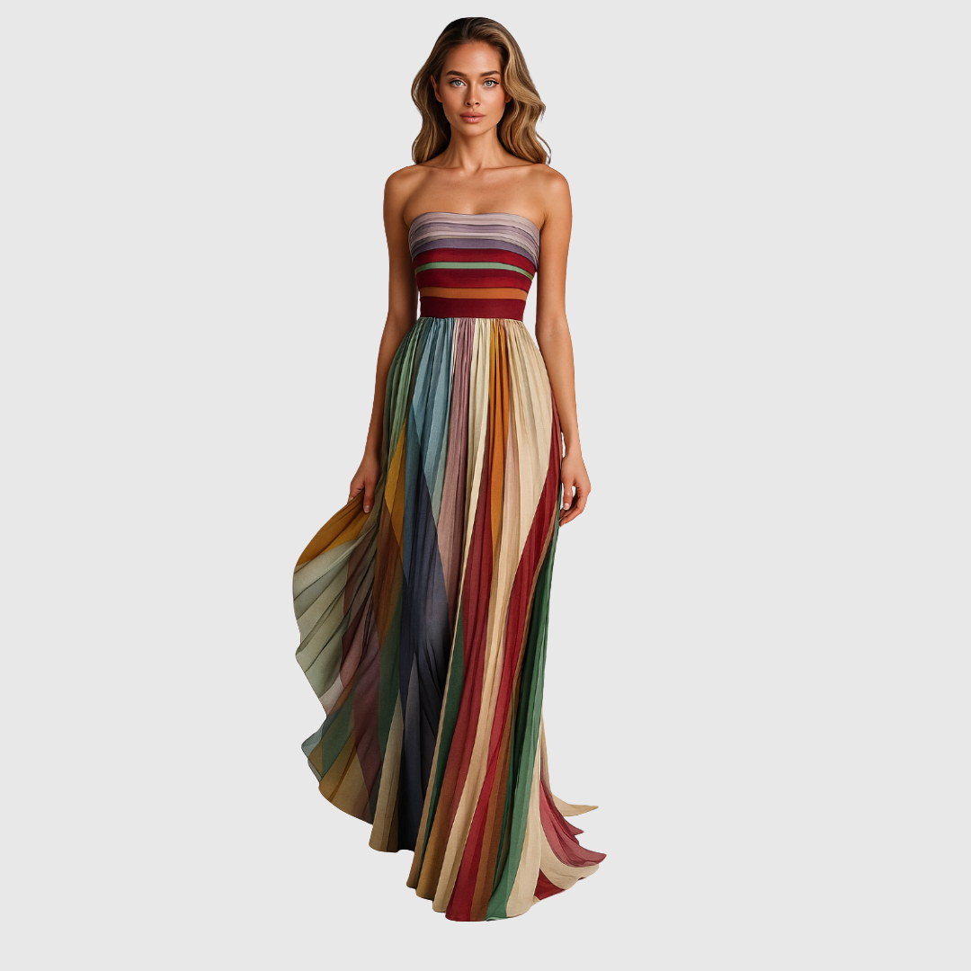 Women’s Strapless Maxi Dress with Pleated Skirt