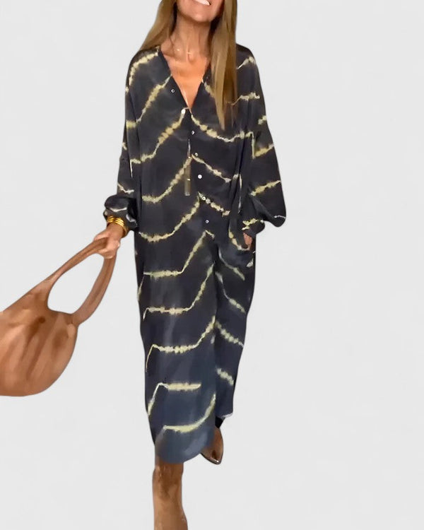 Amelie | Women’s Boho Striped Maxi Dress with V-Neck