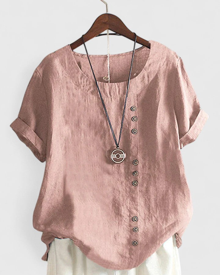 Women’s Comfortable Short Sleeve Blouse with Button-Front
