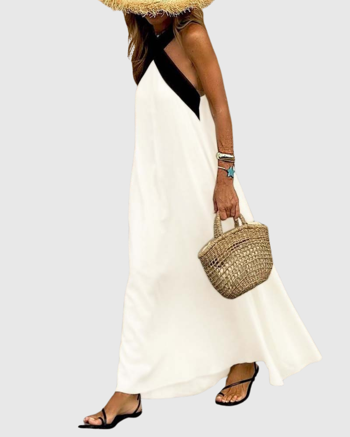 Women’s Cross-Neck Dress with Halter Accent