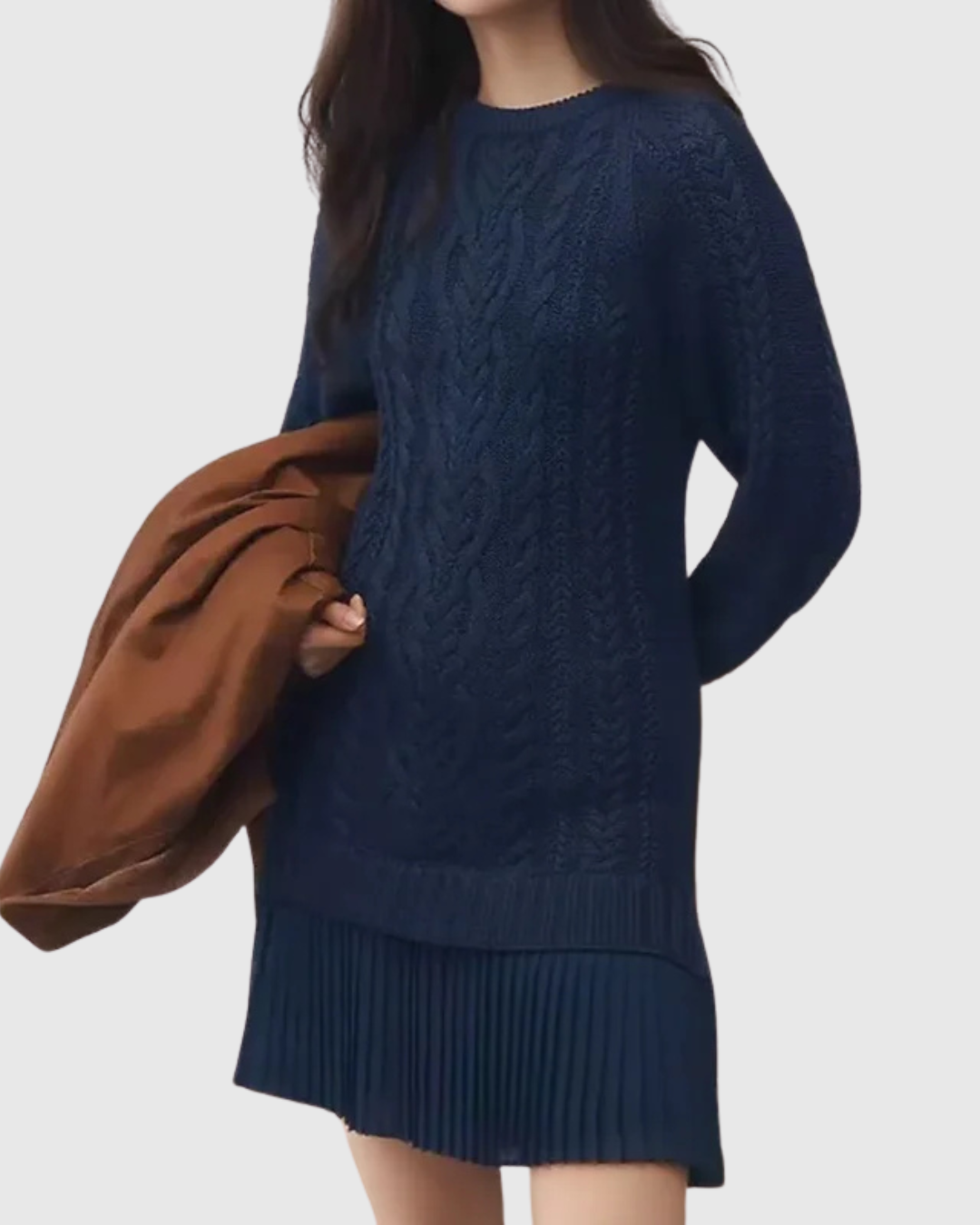 Eira | Women’s Cable Knit Sweater Dress with Pleats