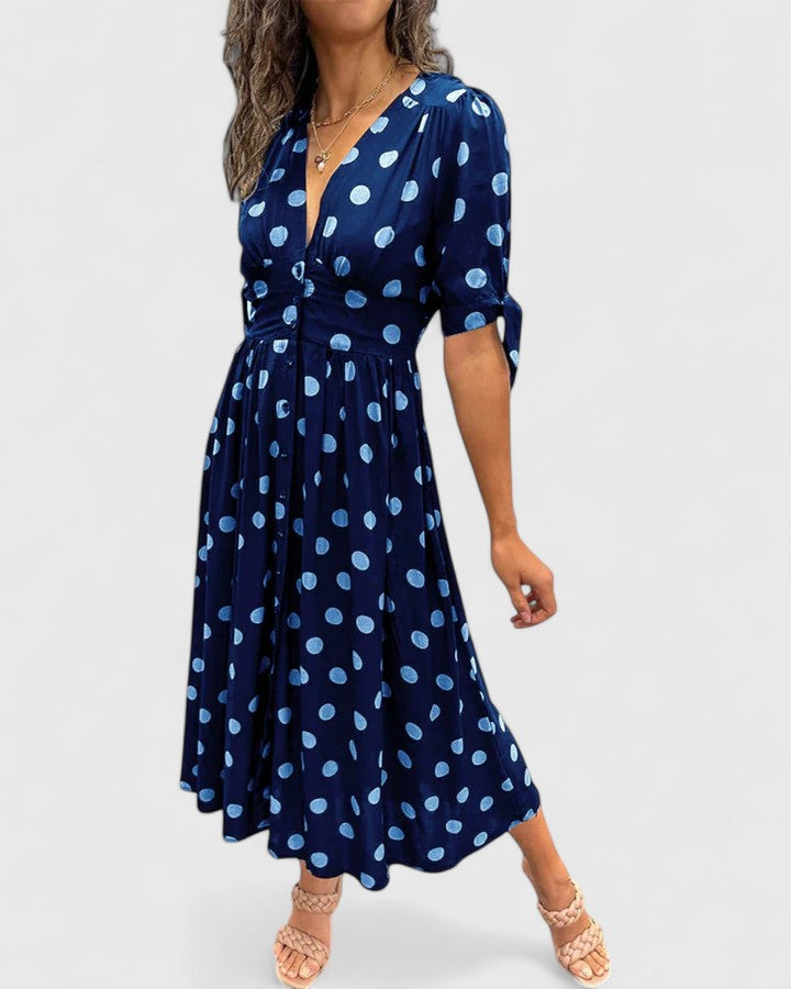 Colette | Women’s Polka Dot Midi Dress with V-Neck