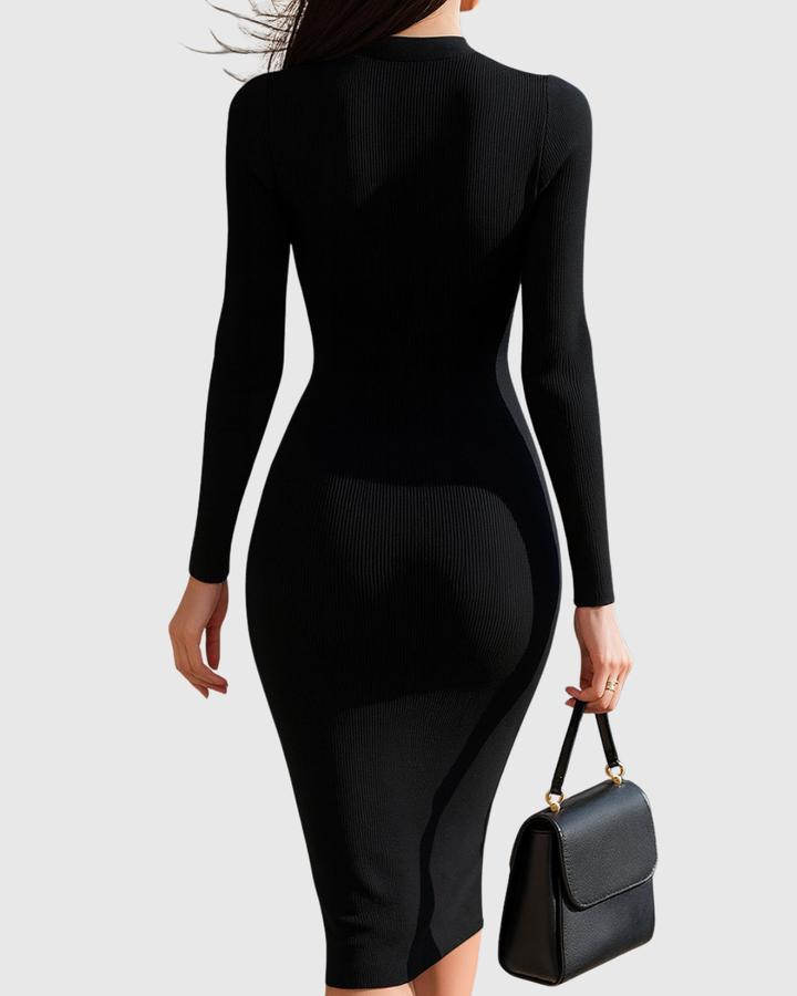 Women’s Zip-Front Ribbed Midi Dress - Body-Con Fit