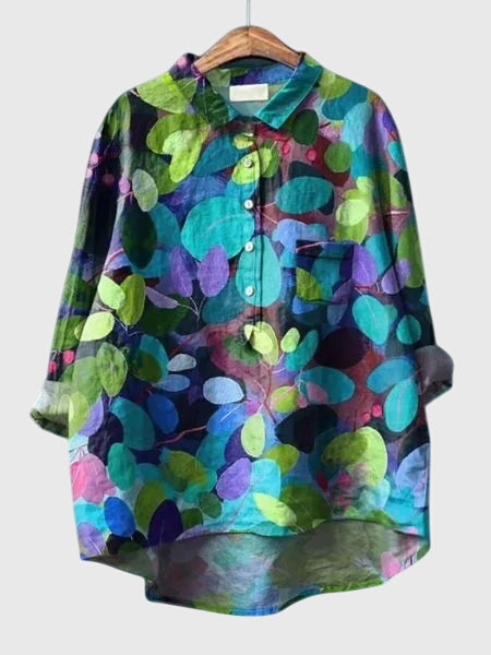 Women’s Floral Print Blouse with Button Placket
